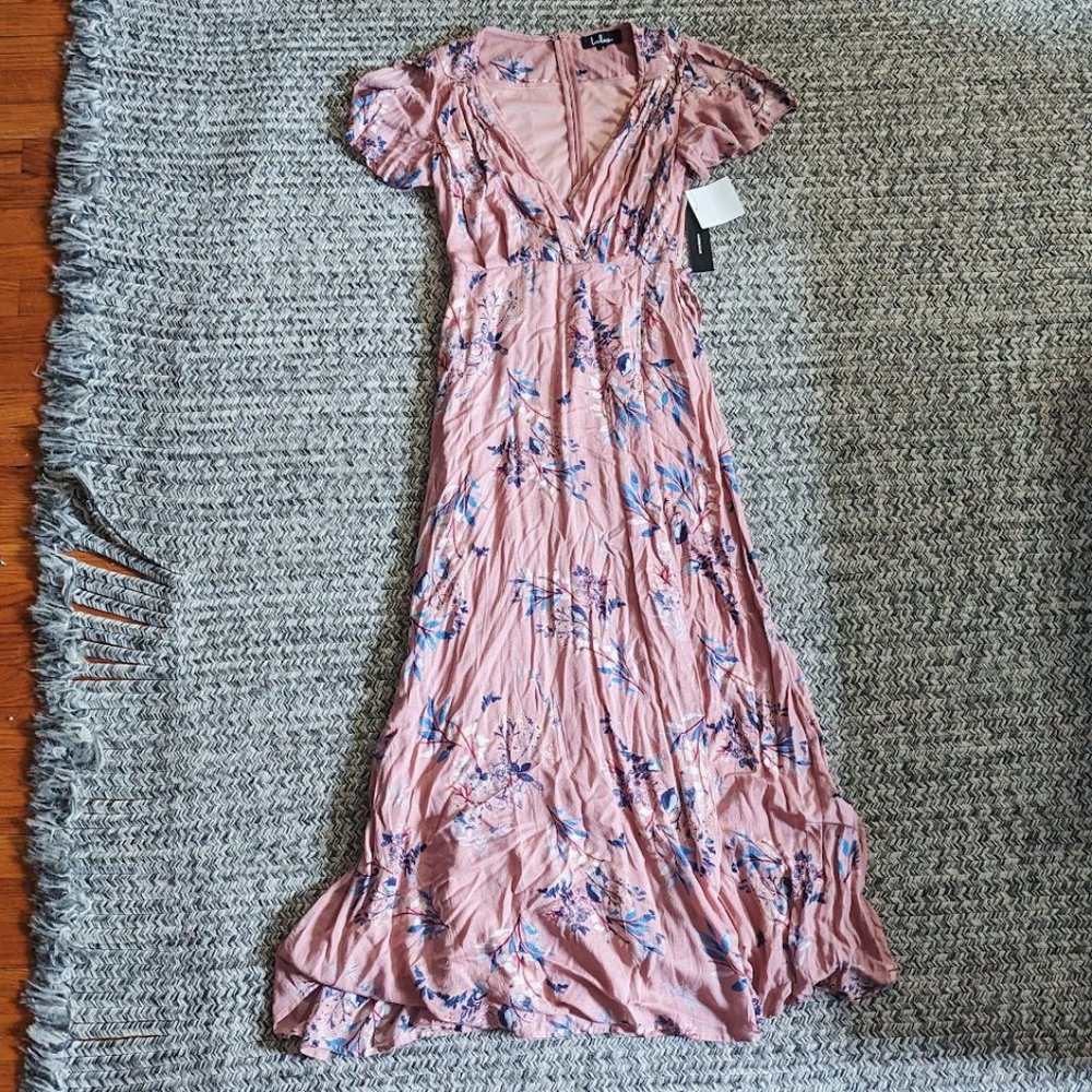 Lulus Fiorire Rose Floral Print Wrap Maxi Dress